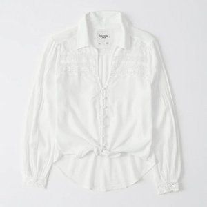 NWT A&F White Lace-Trim Button-Up Shirt XXS